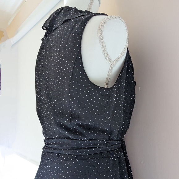 Chaps black polkadot dress wrap style ruffle collar tie sash belt NWT sz 6 - Picture 6 of 15